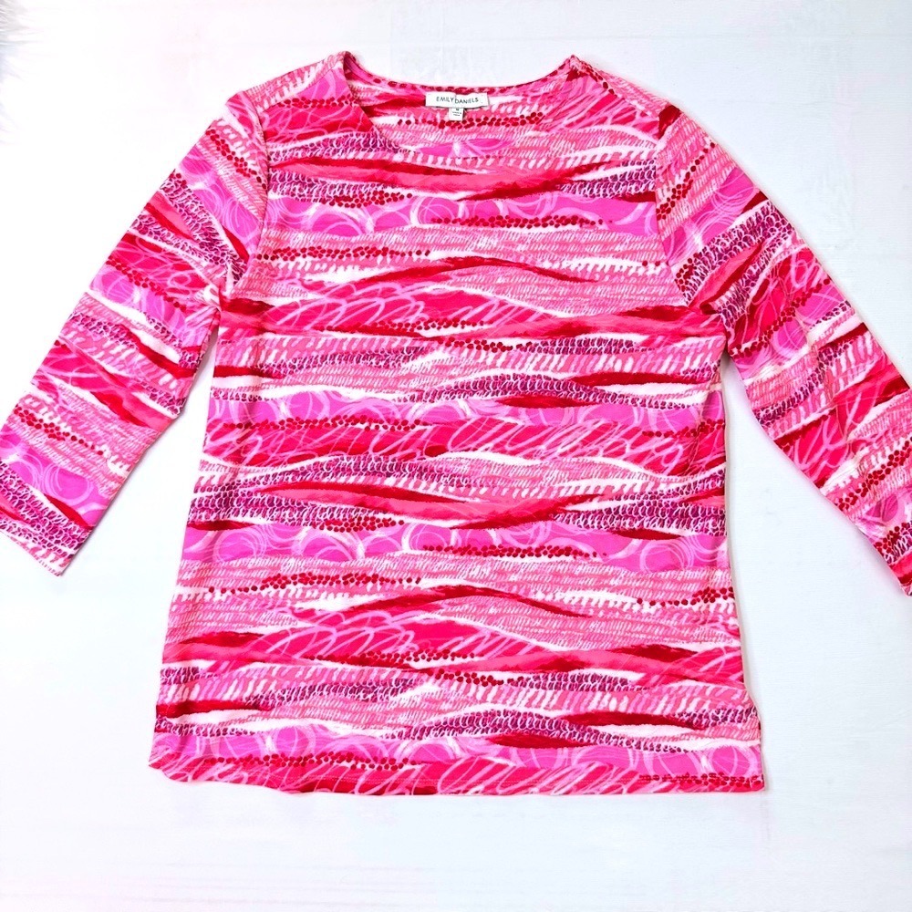 Emily Daniels Pink Abstract Wave Print 3/4 Sleeve Top Medium RN 166500
